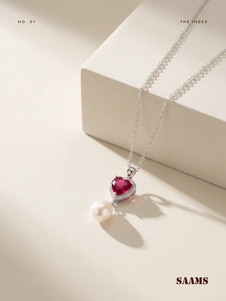 No. 01, the ruby red heart and pearl pendant